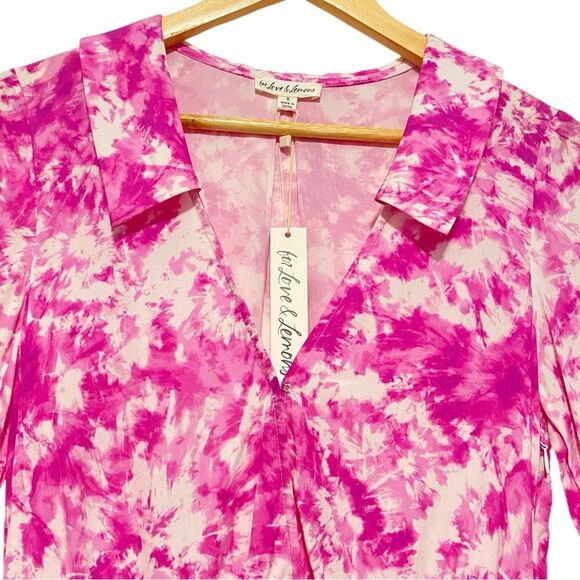 NEW For Love & Lemons Devon Shirt Pink & White Mini Dress Small - Picture 7 of 14